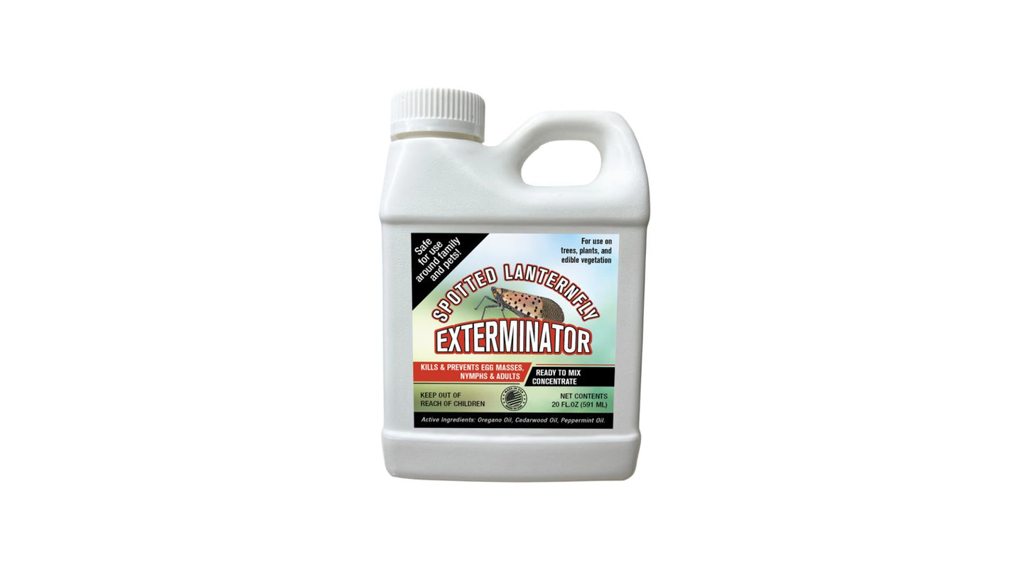 20 oz concentrate makes 5 gallons of Spotted Lanternfly Spray